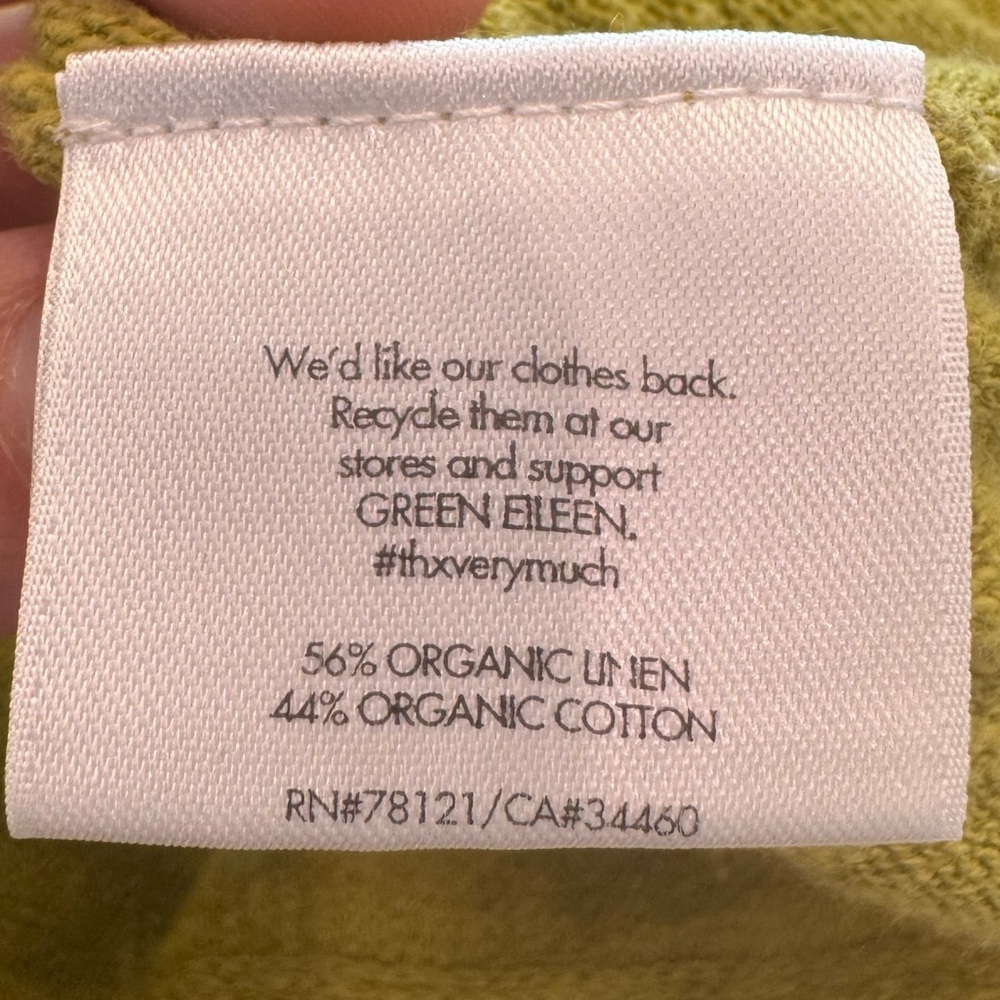 EILEEN FISHER Organic Linen Cotton Spring Chartreuse Green Lagenlook Drapey Top - Picture 5 of 5